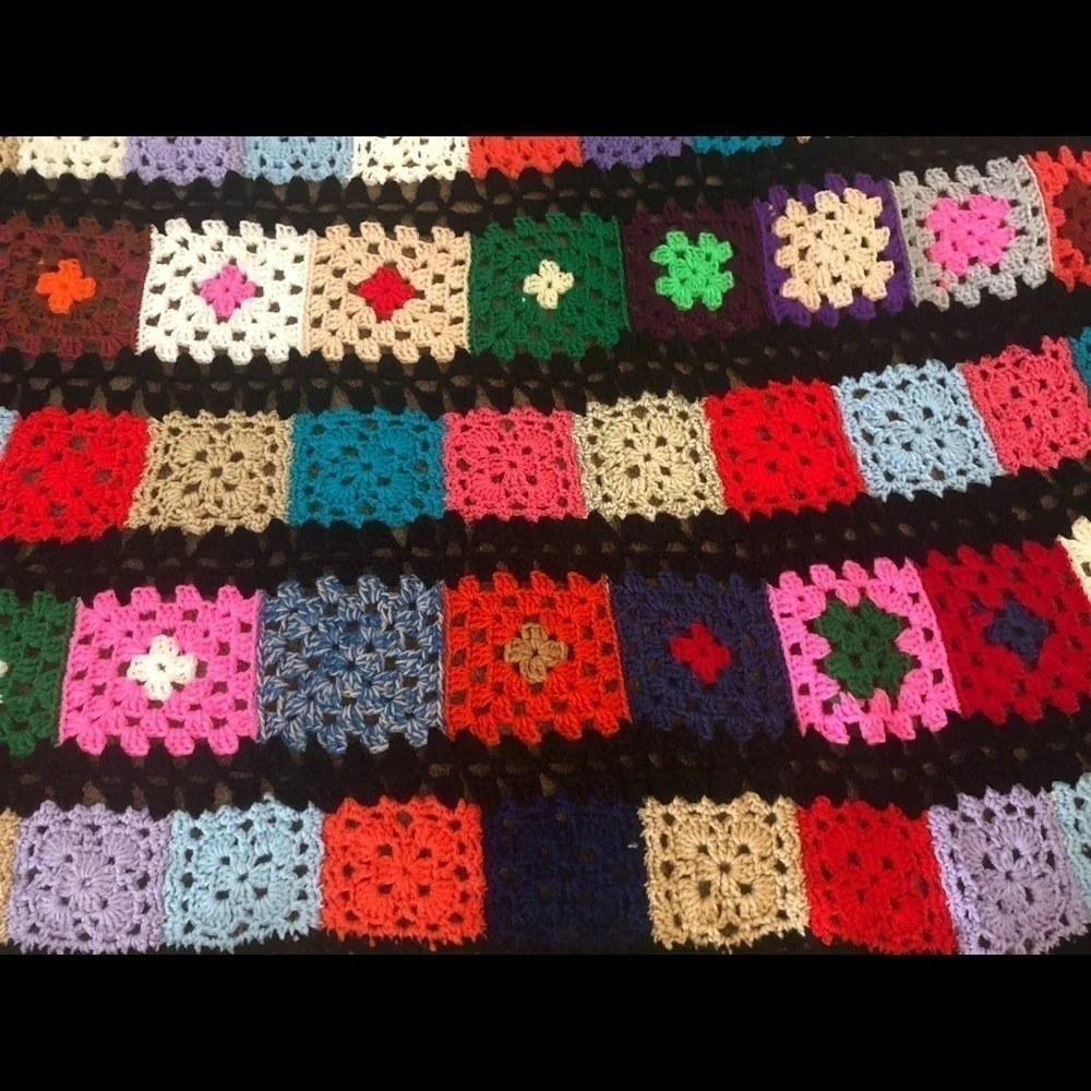 Grandma’s Granny Square Colorful Boho Cozy Lap AfghanThrow 65X45 Roseanne